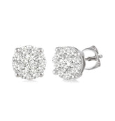 14 Karat White Gold Stud Earrings with 18 Round Invisible Set Diamonds